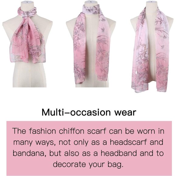 Women's Grass Pink Fashion Lightweight Head Scarf Floral Print Chiffon Scarves - Picture 4 of 7